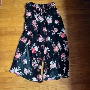 Flower printed black pants